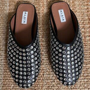 Alaïa Crystal Stud Leather Flat Mules